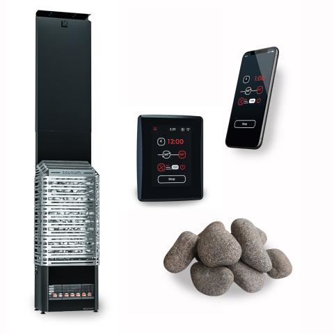 Saunum AIR 10 Heater, AirIQ WiFi, and Stones (Stainless Steel)