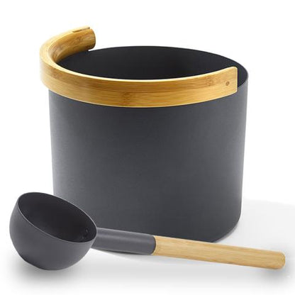Kolo Sauna Bucket with curved handle and Ladle, Bamboo/Aluminum, 1Gal