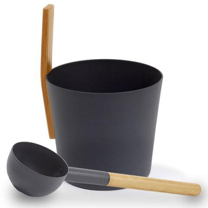 Kolo Sauna Bucket with straight handle and Ladle, Bamboo/Aluminum, 1Gal