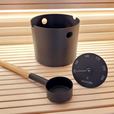 Aluminum 1-Gallon Sauna Bucket Set with Wood Ladle and Thermometer