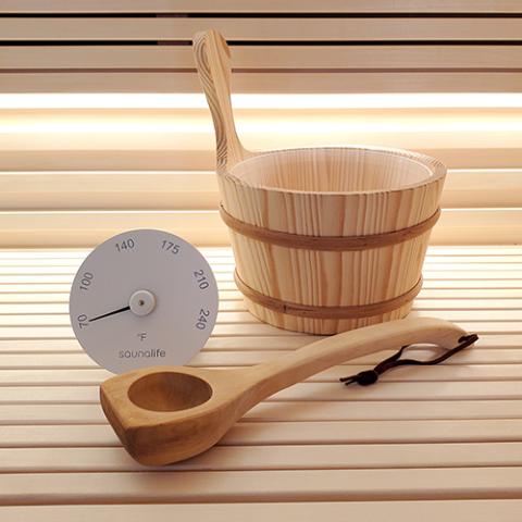 Wooden 1-Gallon Sauna Bucket Set with Wood Ladle and Thermometer